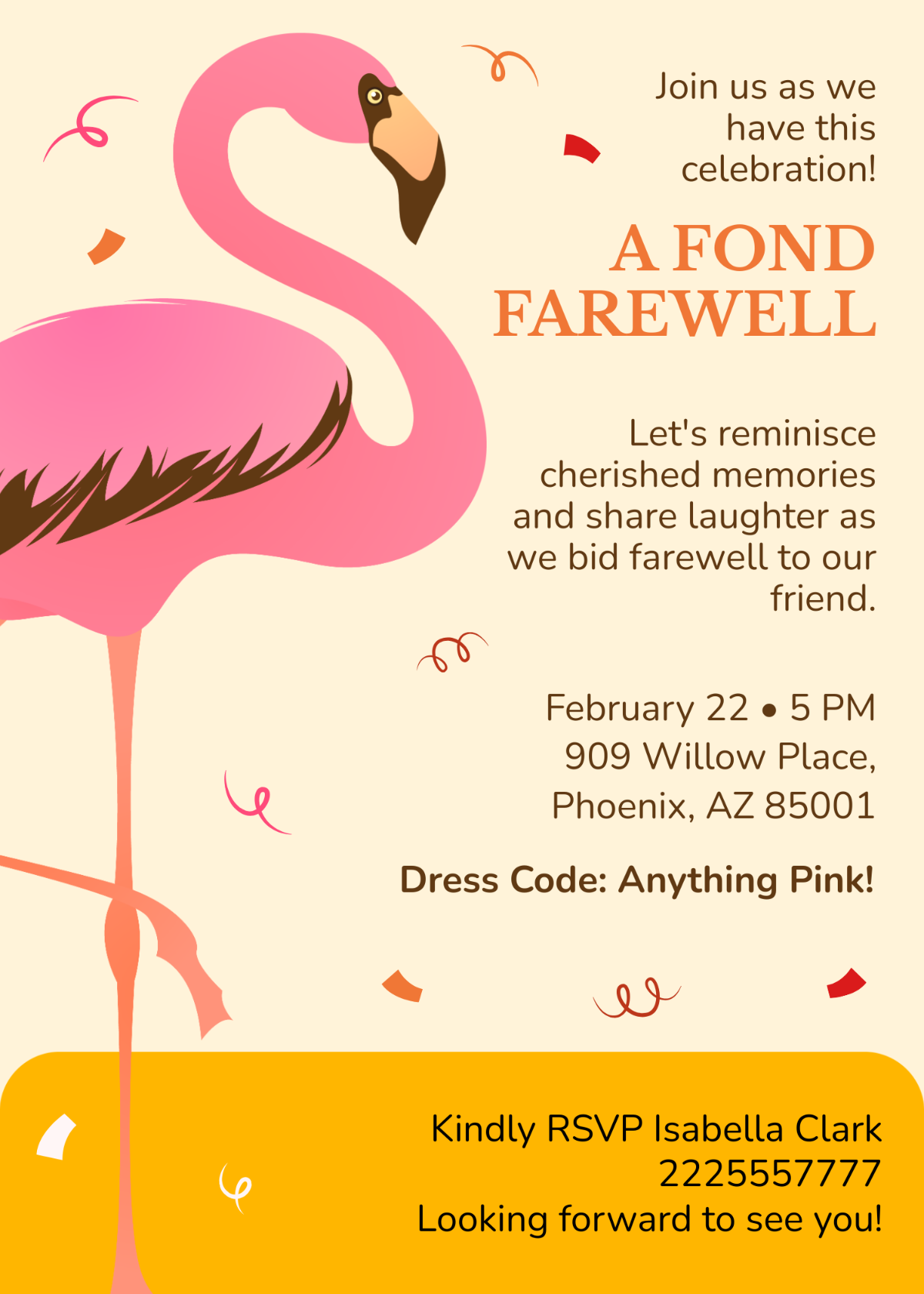 Flamingo Farewell Invitation