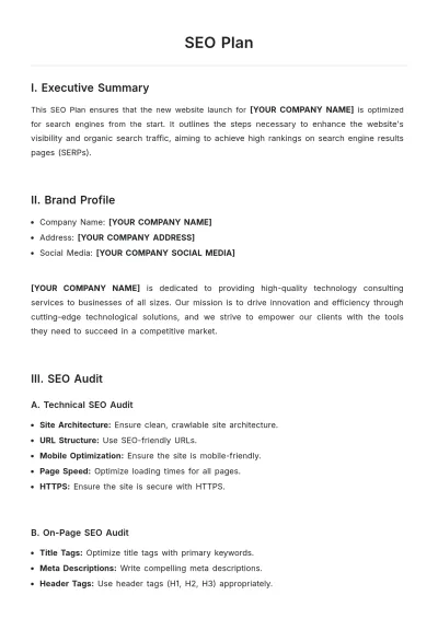 Free SEO Plan Template to Edit Online