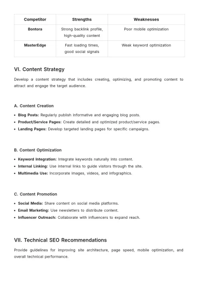 Free SEO Plan Template to Edit Online