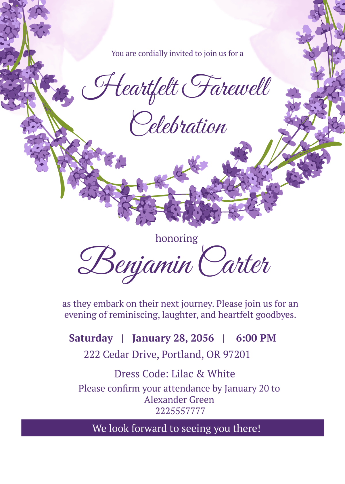 Lilac Farewell Party Invitation
