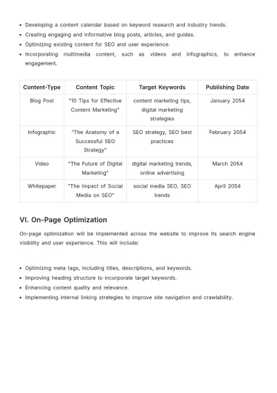 Free Professional One Year SEO Plan Template to Edit Online