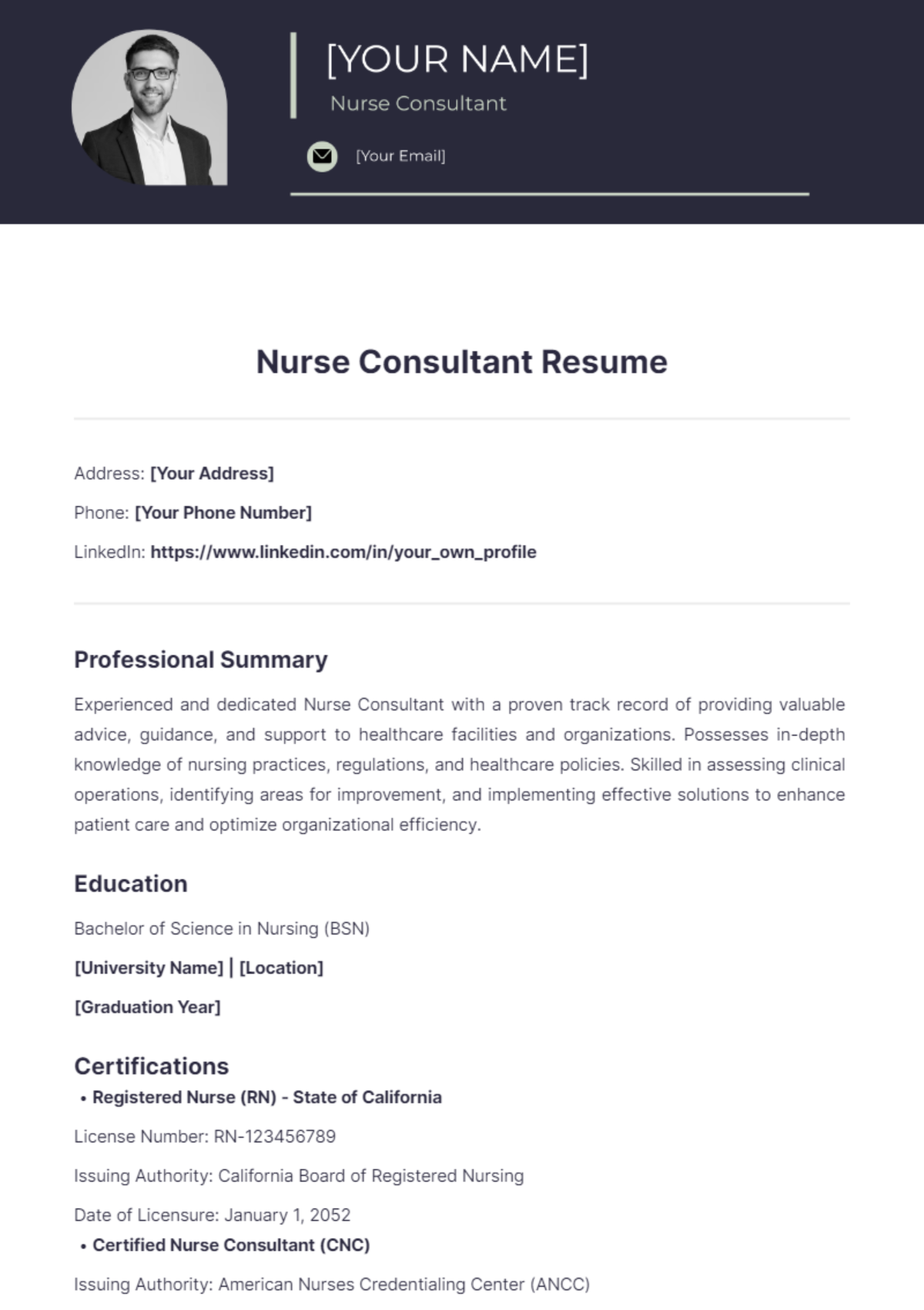 Nurse Consultant Resume - Edit Online & Download