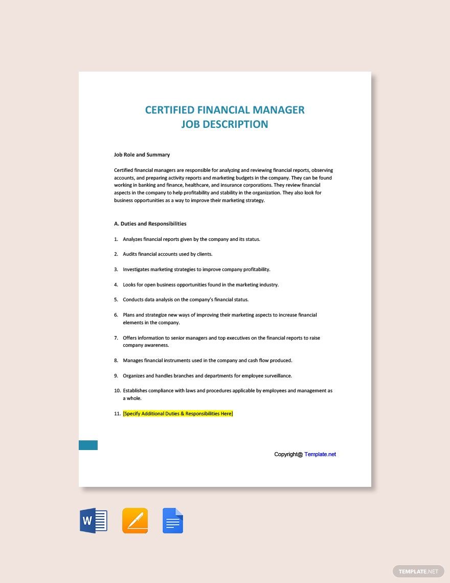 Certified Financial Manager Job Ad and Description Template