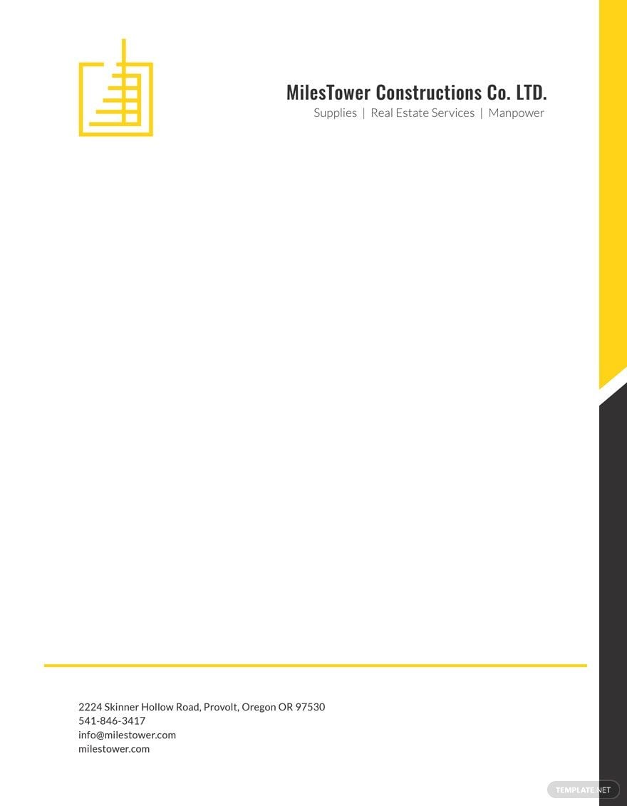 Sample Construction Letterhead Template in Word, Illustrator, PSD, Apple Pages, Publisher