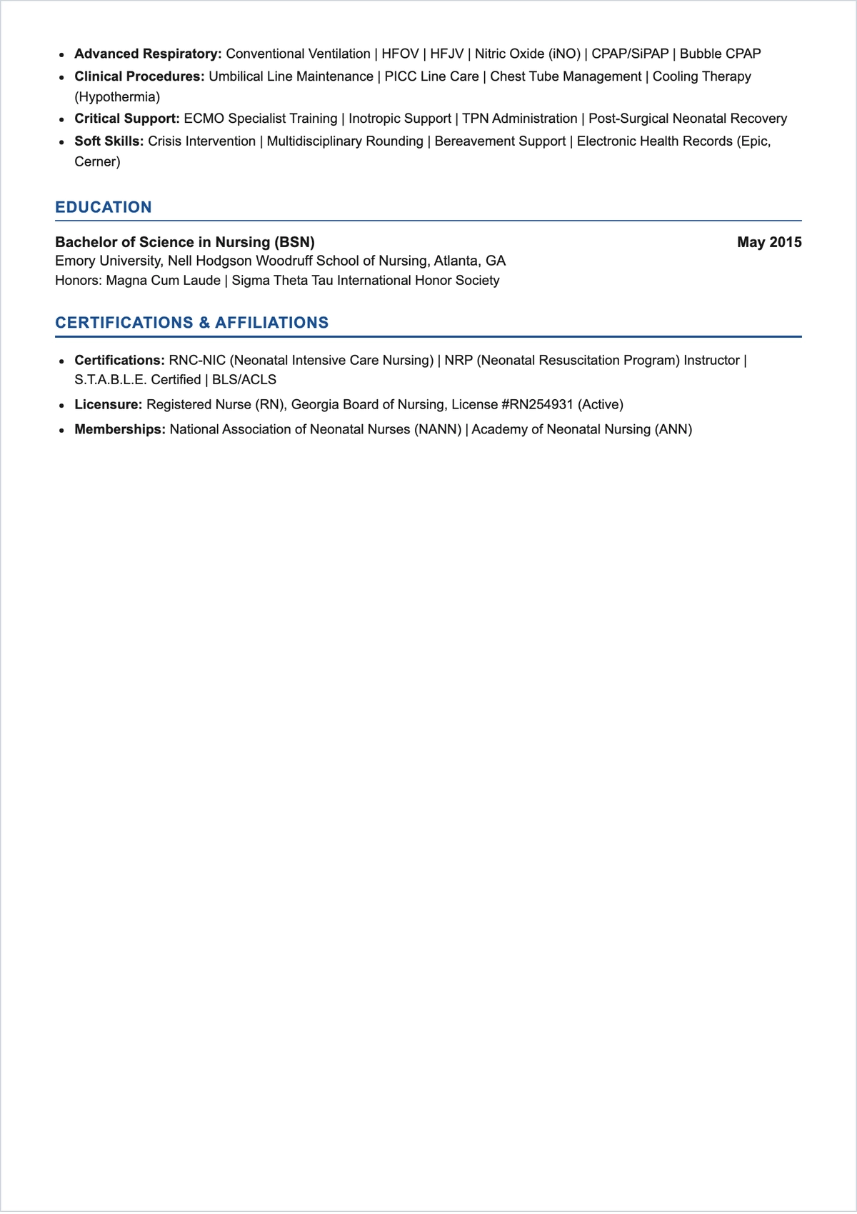 Free NICU Nurse ATS Resume Template, AI Resume Builder