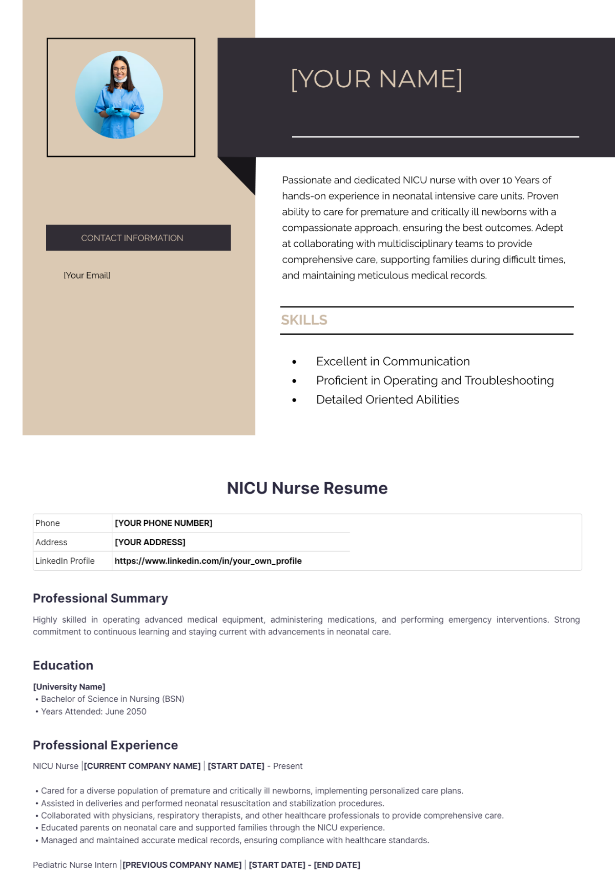 Free NICU Nurse Resume Template to Edit Online