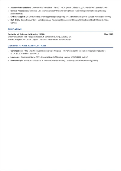 Free NICU Nurse ATS Resume Template, AI Resume Builder