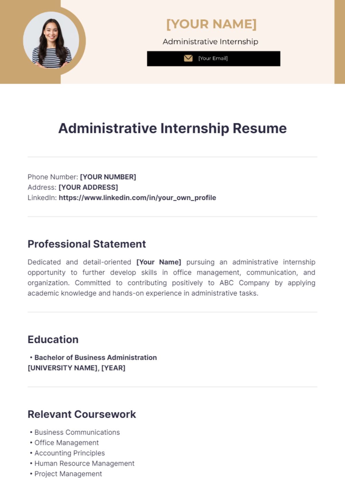 Administrative Internship Resume - Edit Online & Download