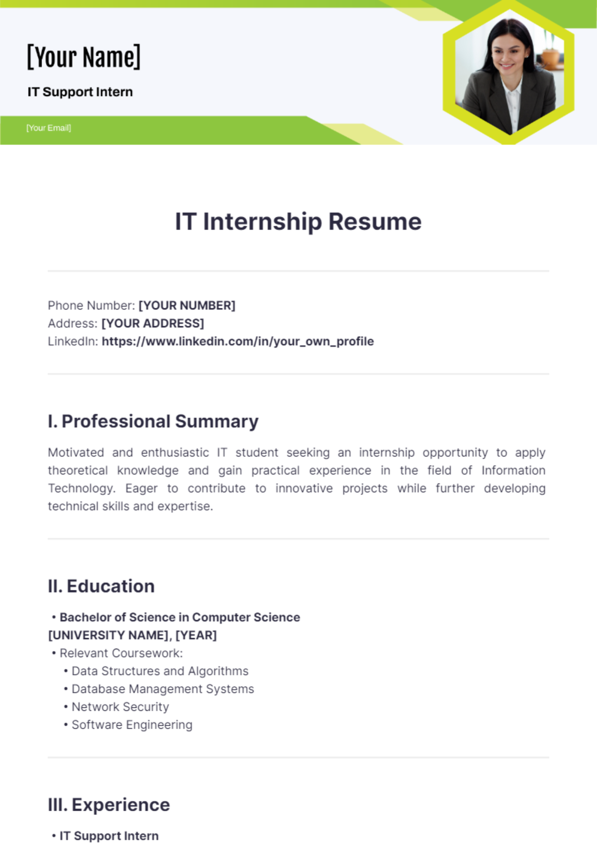 IT Internship Resume - Edit Online & Download