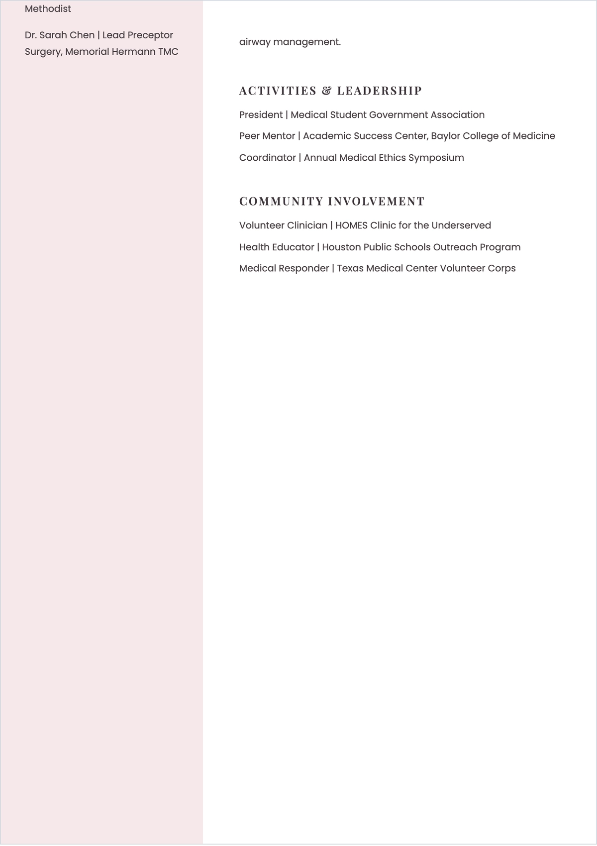 Free Medical Internship ATS Resume Template, AI Resume Builder