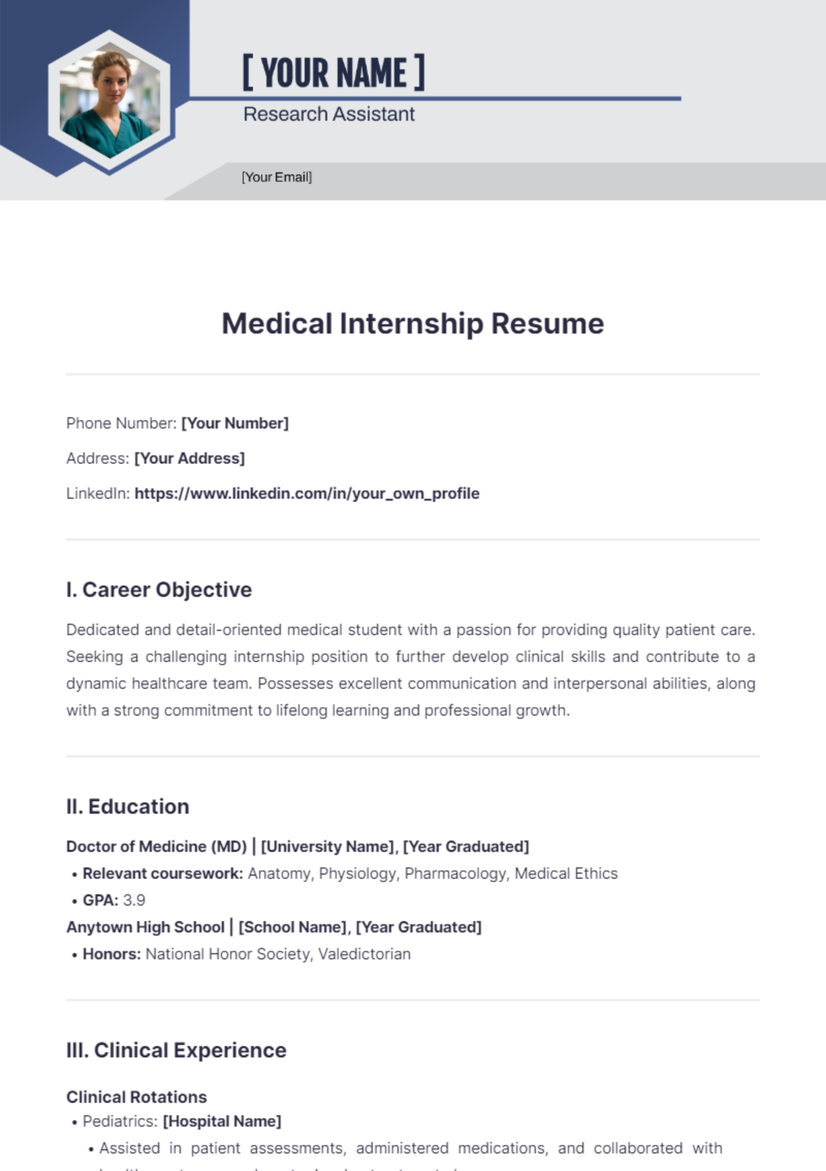 Medical Internship Resume - Edit Online & Download