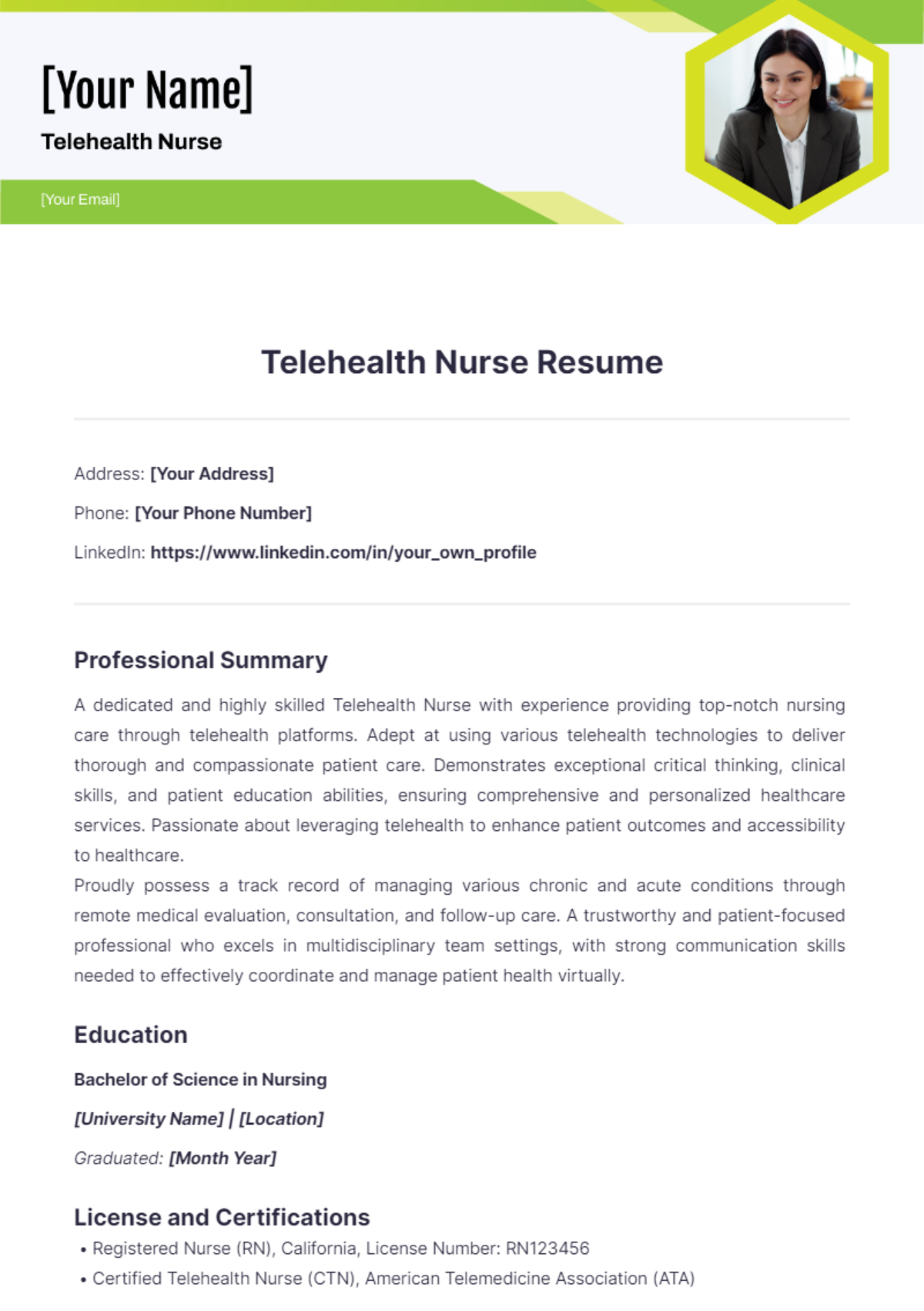 Telehealth Nurse Resume - Edit Online & Download