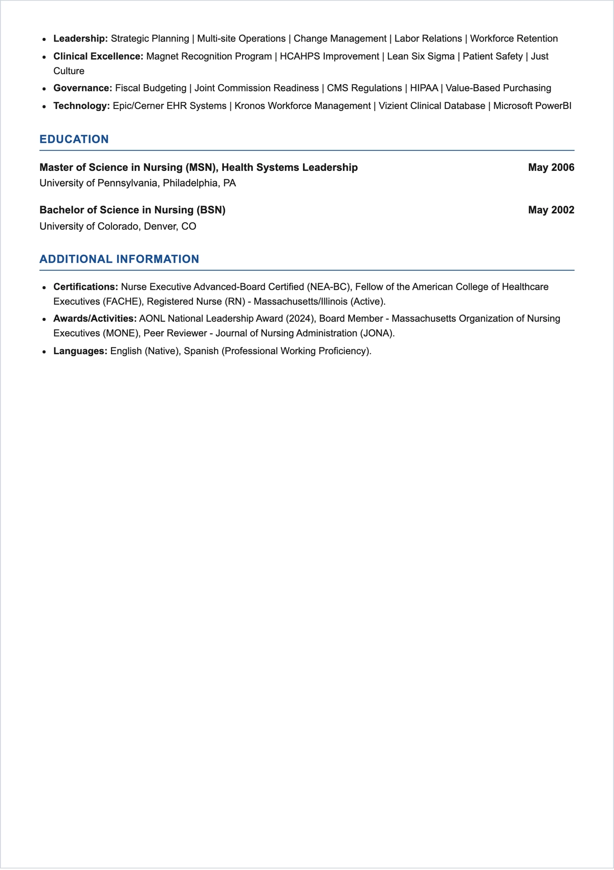 Free Chief Nursing Officer ATS Resume Template, AI Resume Builder