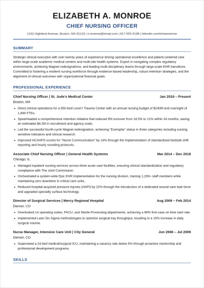 Free Chief Nursing Officer ATS Resume Template, AI Resume Builder