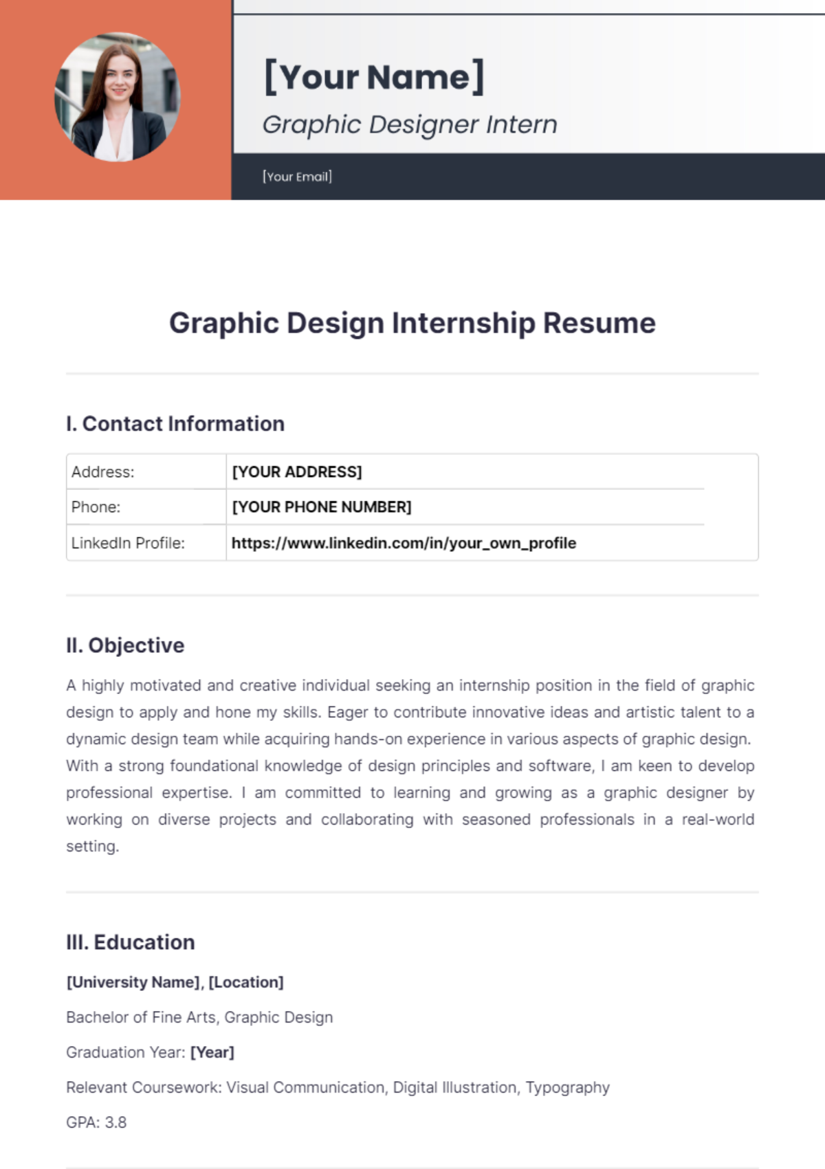 Graphic Design Internship Resume - Edit Online & Download