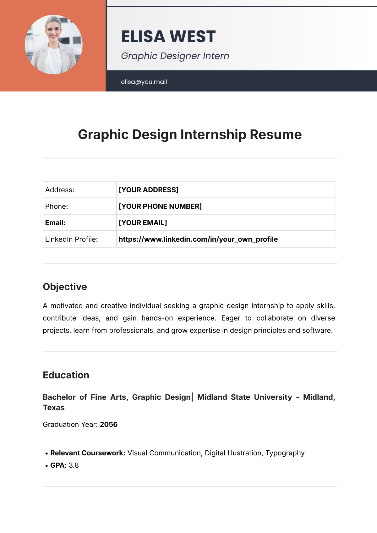 Graphic Design Internship Resume Template - Edit Online & Download