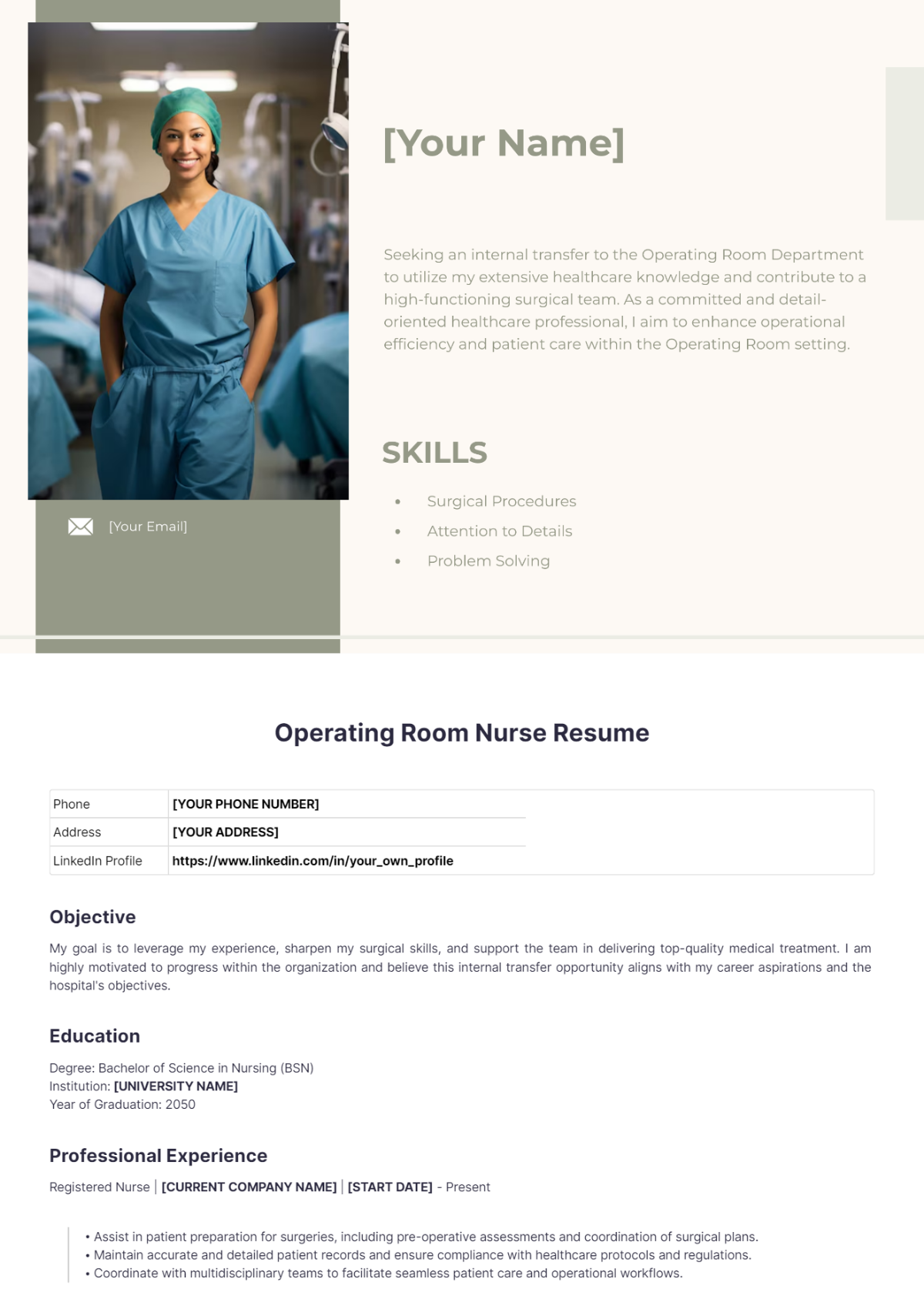 Operating Room Nurse Resume - Edit Online & Download