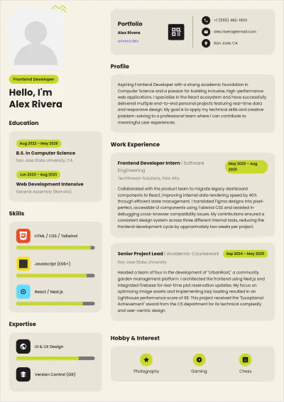 Free UI Developer Fresher ATS Resume Template, AI Resume Builder