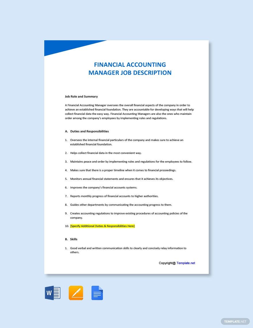 Financial Accounting Manager Job Ad and Description Template