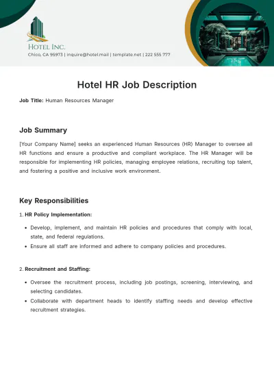 Free Hotel HR Job Description Template to Edit Online