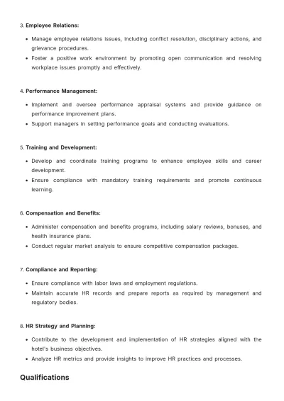 Free Hotel HR Job Description Template to Edit Online