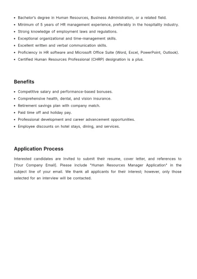 Free Hotel HR Job Description Template to Edit Online