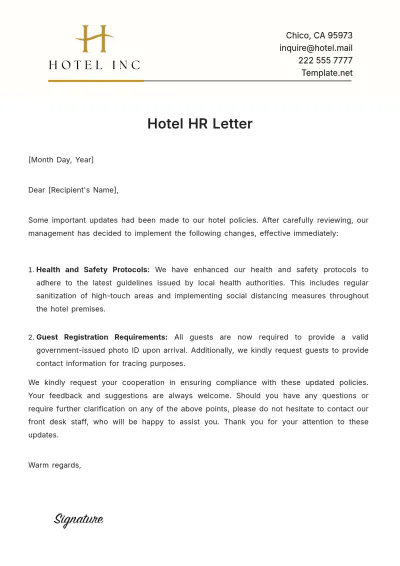 Free Hotel HR Letter Template to Edit Online