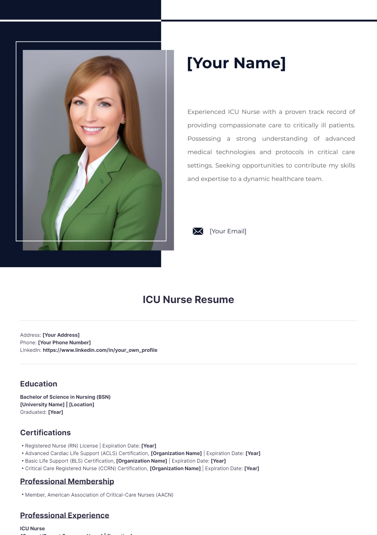 ICU Nurse Resume - Edit Online & Download