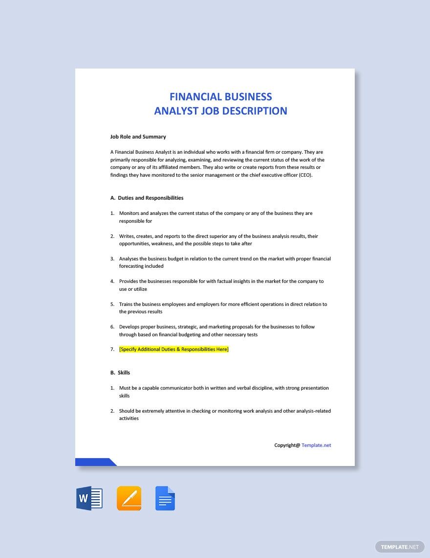 financial analyst business plan