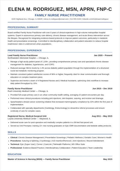 Free Nurse Practitioner ATS Resume Template, AI Resume Builder