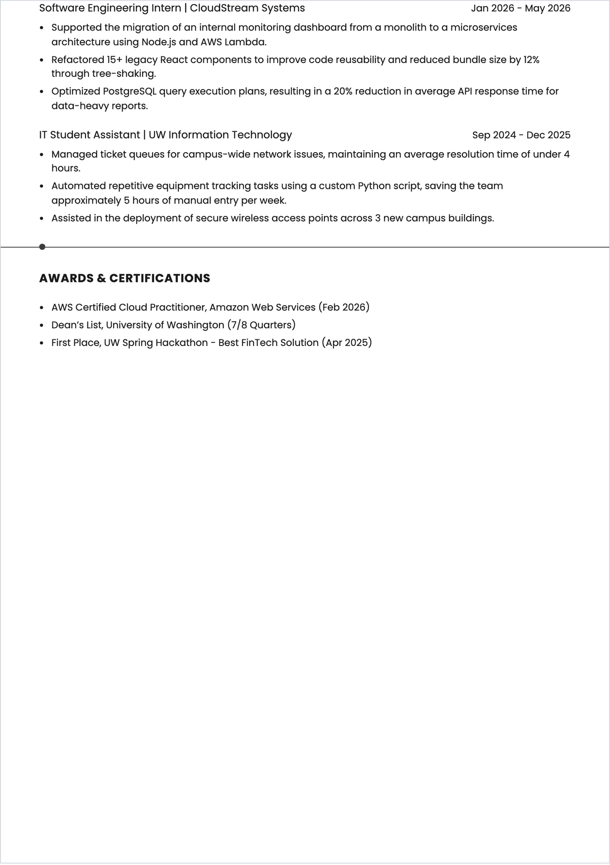 Free Fresher Computer Science ATS Resume Template, AI Resume Builder