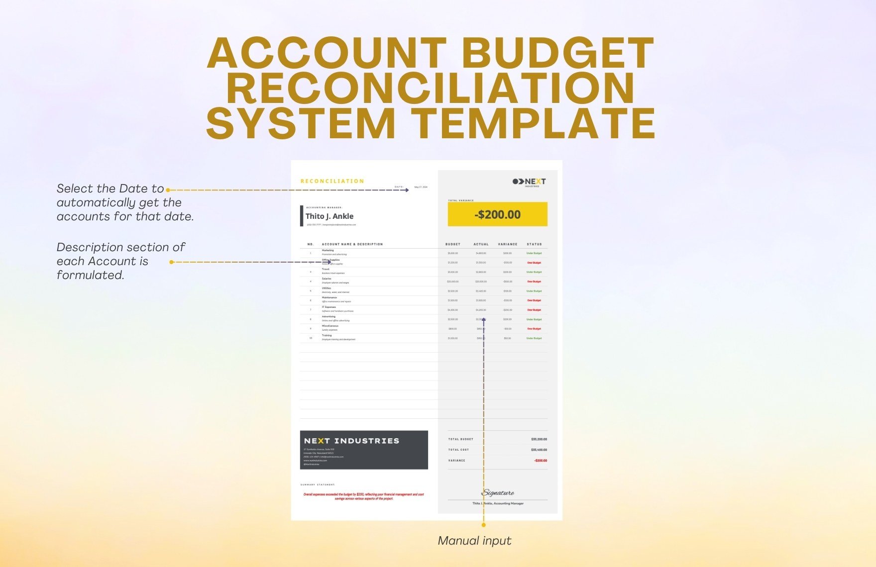 Account Budget Reconciliation System Template