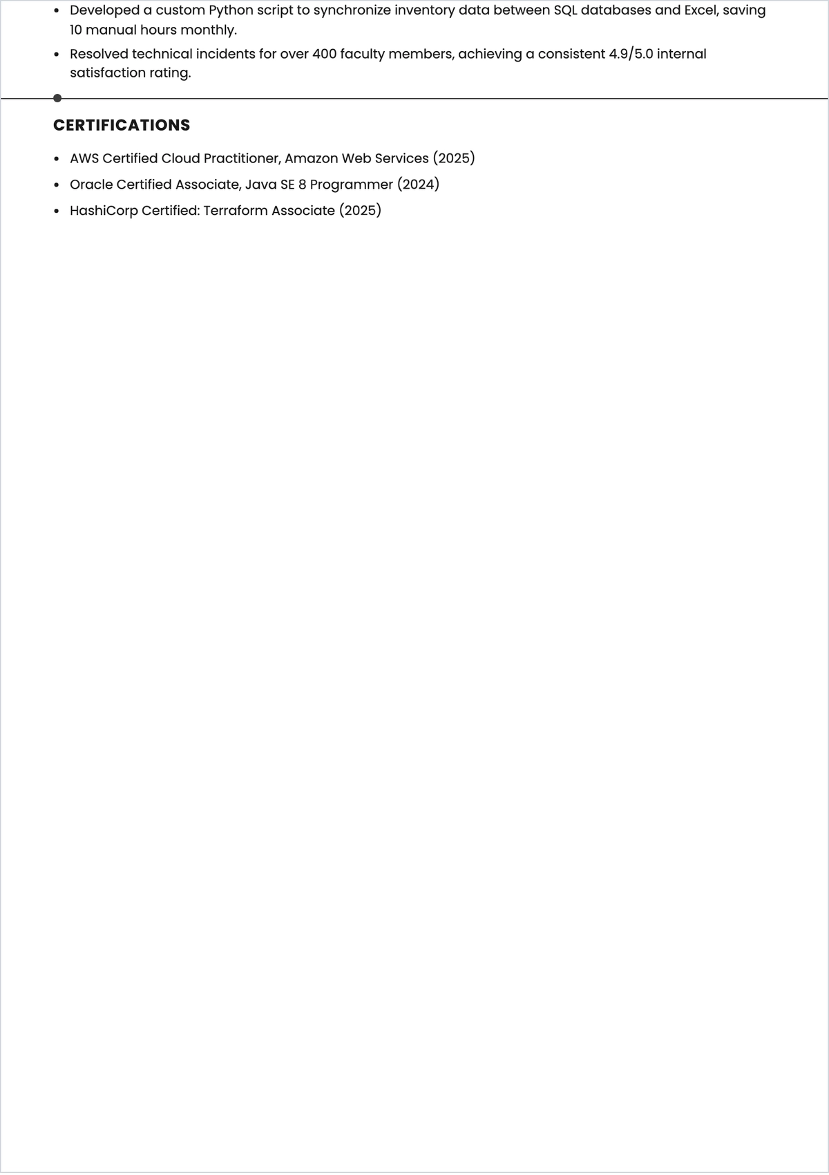 Free Computer Science Graduate ATS Resume Template, AI Resume Builder