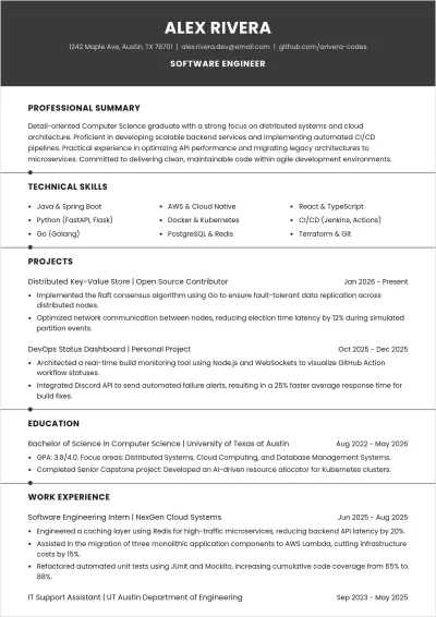 Free Computer Science Graduate ATS Resume Template, AI Resume Builder