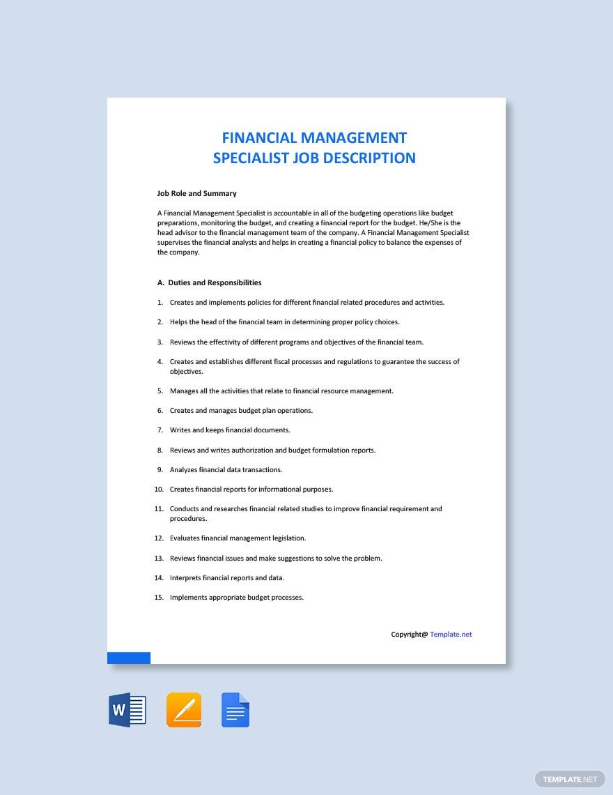 Financial Management Specialist Job Description Template Download In 