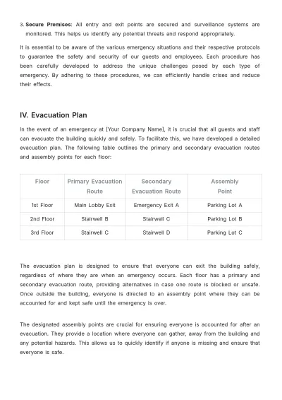 Free Hotel Emergency Action Plan Template to Edit Online