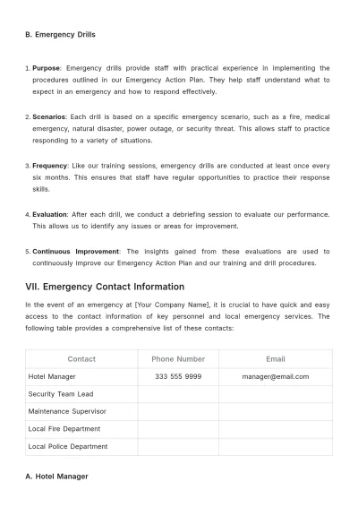 Free Hotel Emergency Action Plan Template to Edit Online