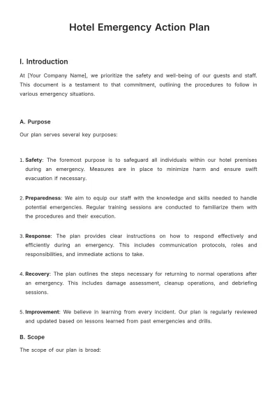 Free Hotel Emergency Action Plan Template to Edit Online