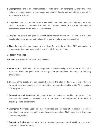 Free Hotel Emergency Action Plan Template to Edit Online