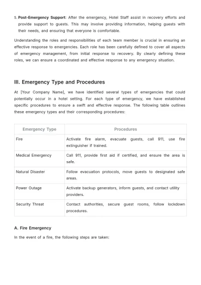 Free Hotel Emergency Action Plan Template to Edit Online