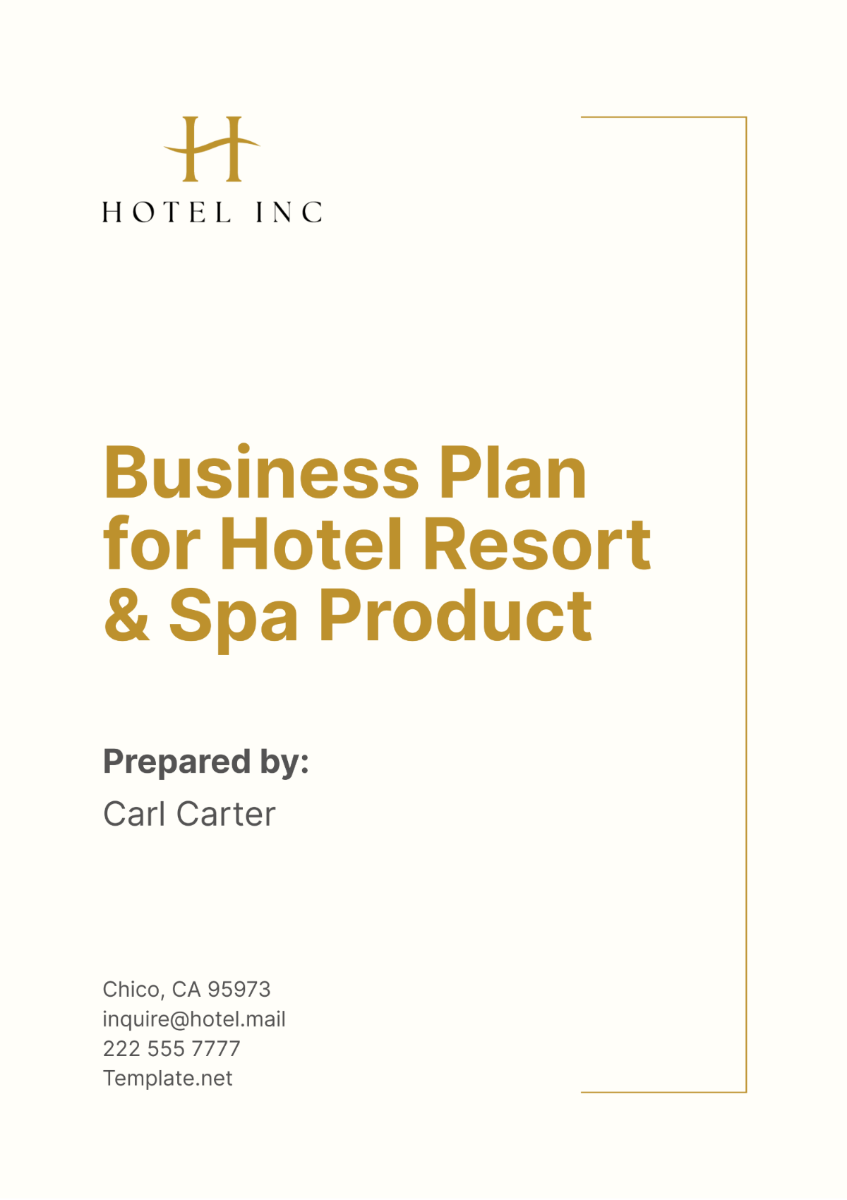 Free Business Plan for Hotel Resort & Spa Product Template
