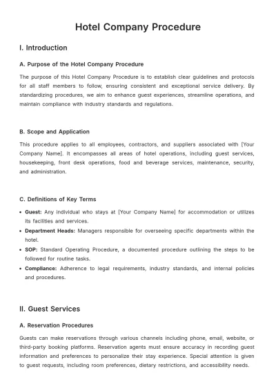 Free Hotel Company Procedure Template to Edit Online