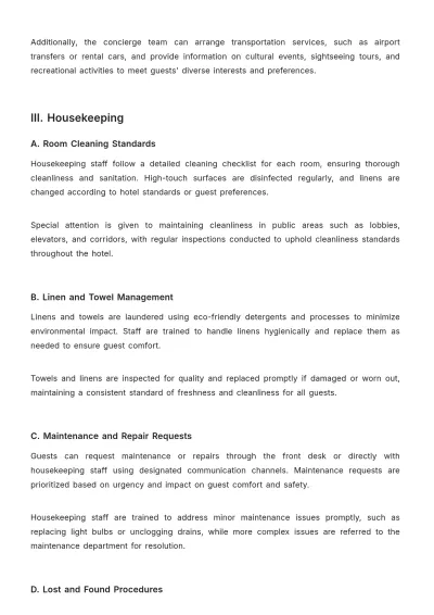Free Hotel Company Procedure Template to Edit Online