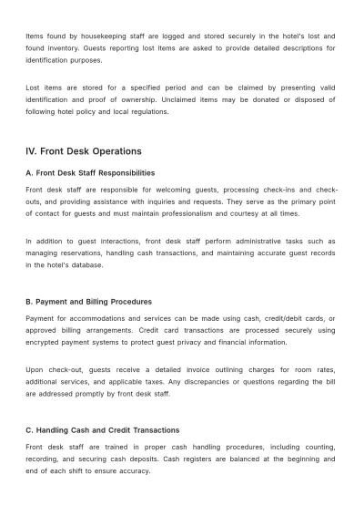 Free Hotel Company Procedure Template to Edit Online