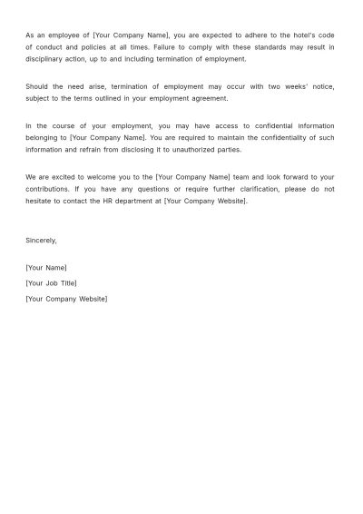 Free Hotel Employment Letter Template to Edit Online