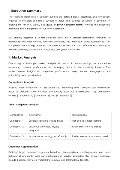 Free Hotel Project Strategy Template to Edit Online