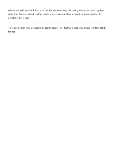 Free Preschool Music Lesson Plan Template to Edit Online