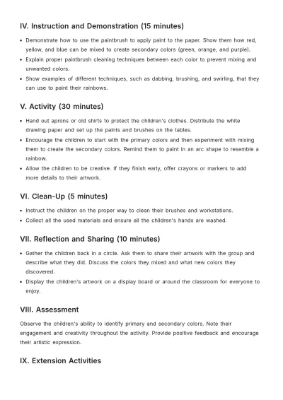 Free Preschool Art Lesson Plan Template to Edit Online