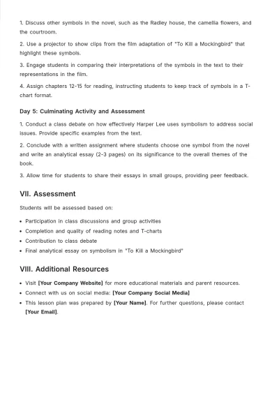 Free High School ELA Lesson Plan Template to Edit Online