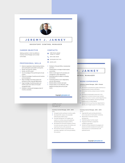 Inventory Control Manager Resume Template - Word, Apple Pages